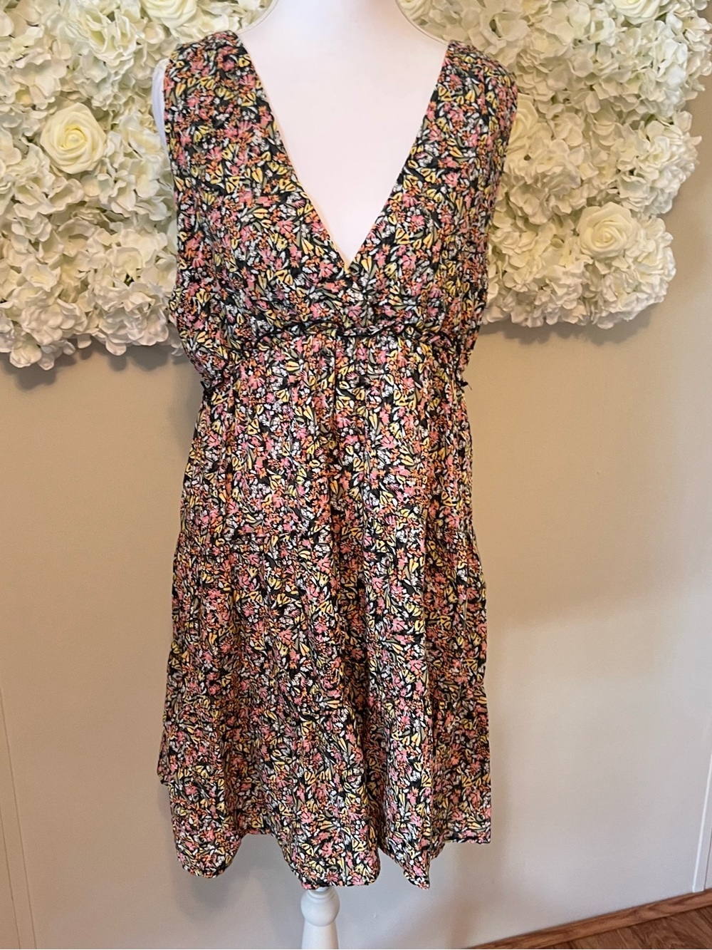 Millibon Black Floral V-Neck Sleeveless Dress